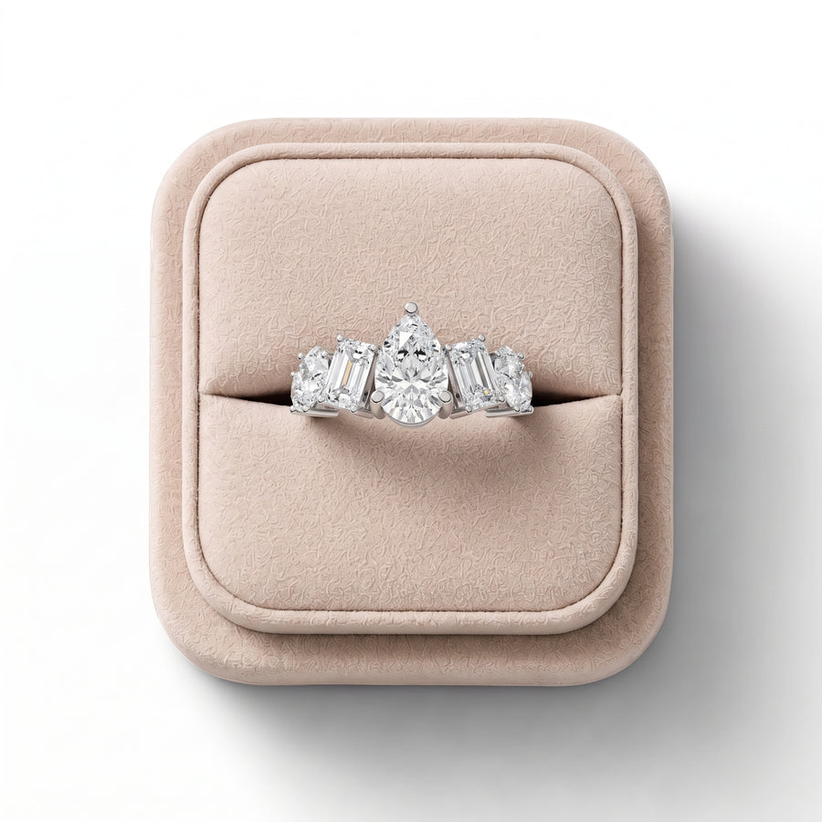 3.80 CT Pear Multi Shape Lab Diamond Statement Ring