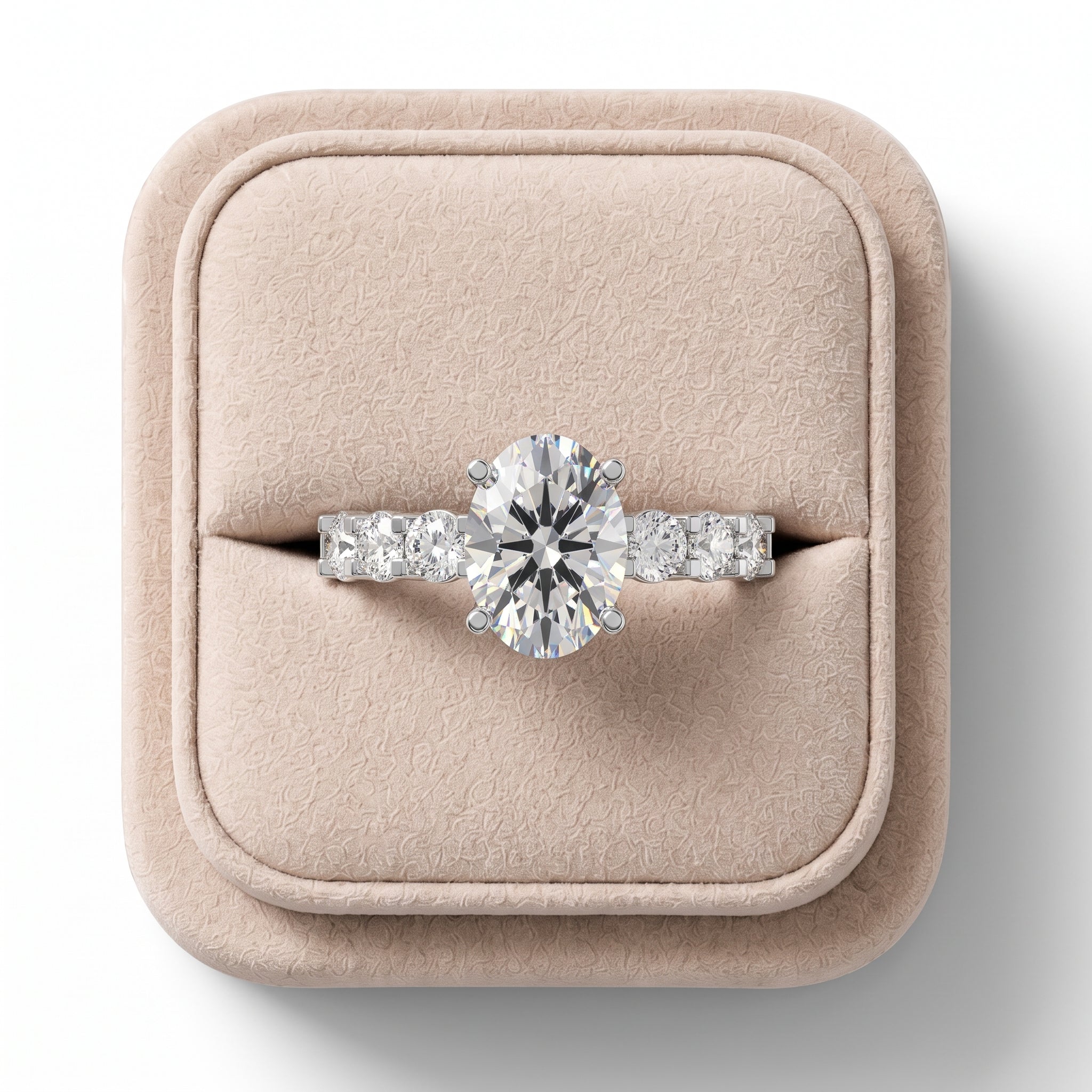 1.99 CT oval lab diamond ring featuring a prominent center stone with tapered side stones, set on a sleek band.