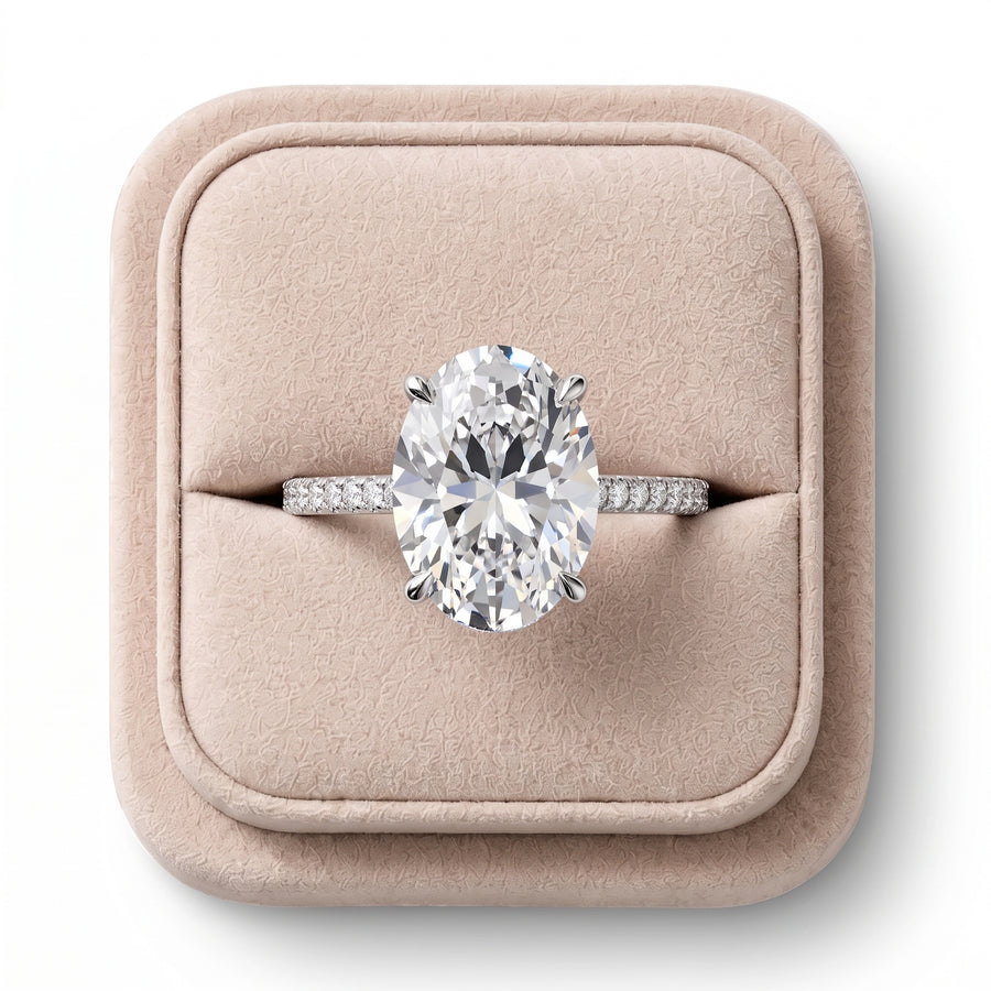 3.13 Ct Oval Hidden Halo Lab Diamond Pavé Ring