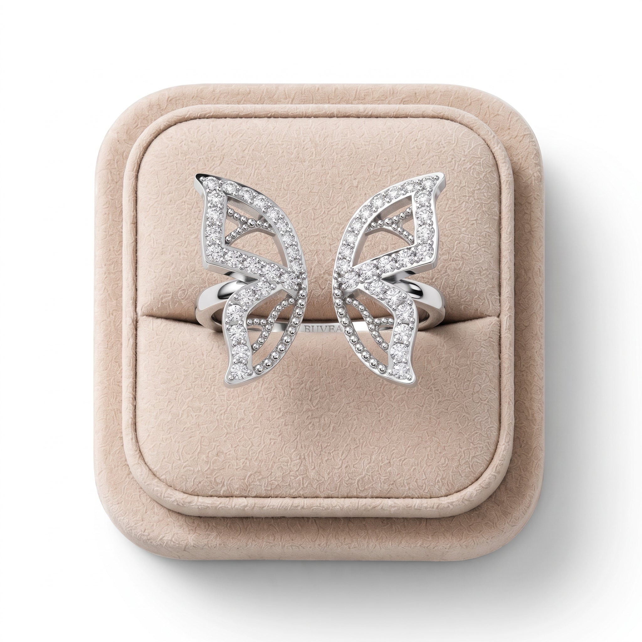 0.24 Ct butterfly lab diamond open ring in 18K gold, featuring round diamonds in a delicate wing design.