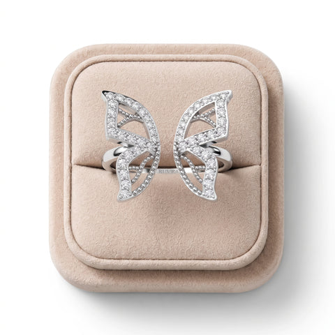 0.24 Ct butterfly lab diamond open ring in 18K gold, featuring round diamonds in a delicate wing design.