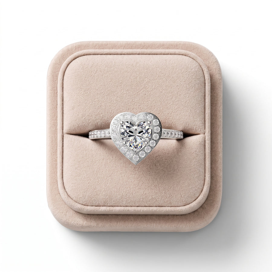 1.41 Ct Heart Halo With Side Stone Lab Diamond Ring