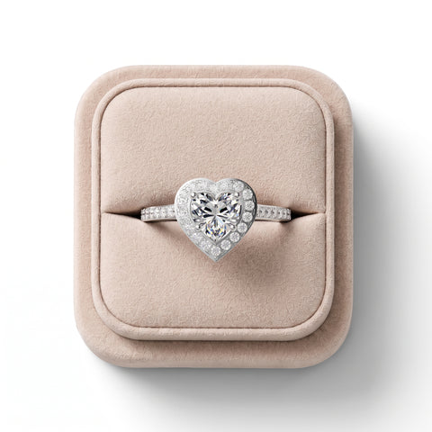1.41 Ct Heart Halo With Side Stone Lab Diamond Ring