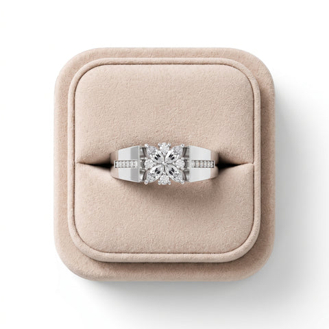 0.32 Ct Marquise Diamond Floral Cluster Wide Band Ring