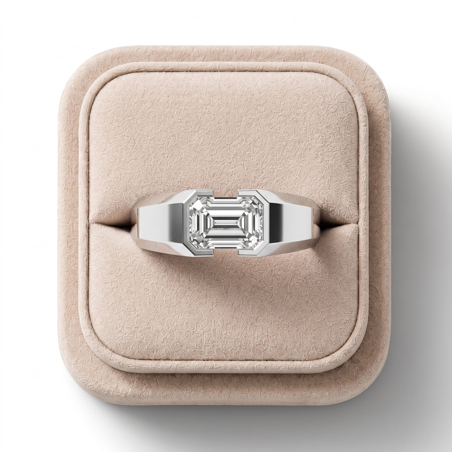 1.00 Ct Emerald Diamond Bezel Set Signet Ring
