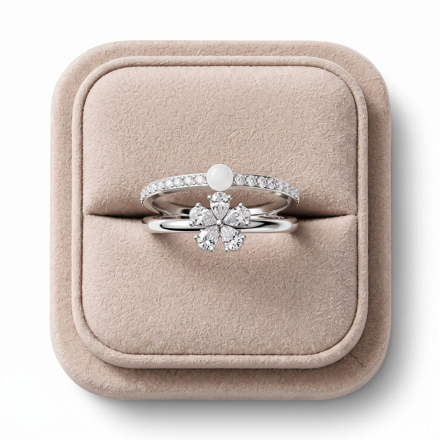 0.39 CT Pearl Diamond Ring with Pear Shape Floral Cluster Set