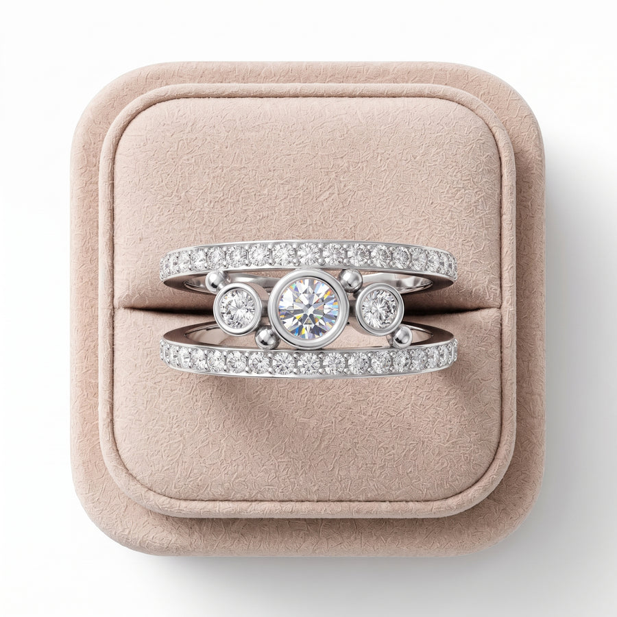 0.43 CT Dual Band Lab Diamond Ring with Bezel Center Stones
