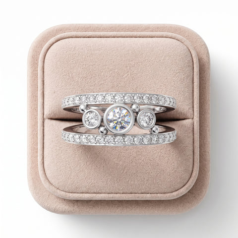 0.43 CT Dual Band Lab Diamond Ring with Bezel Center Stones