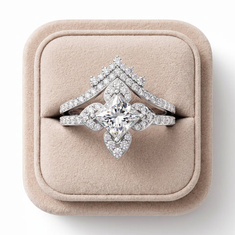 1.28 Ct Princess Halo Bridal Ring Set
