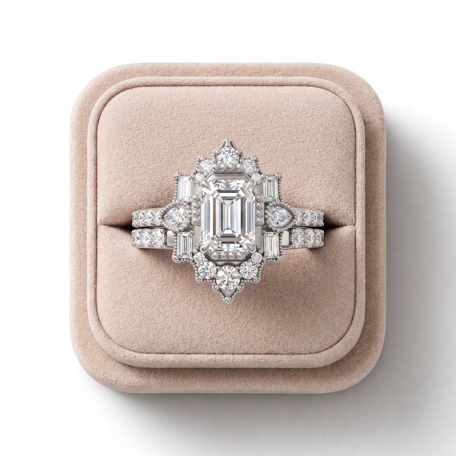 1.61 Ct Emerald Halo Lab Diamond Accent Ring