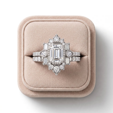 1.61 Ct Emerald Halo Lab Diamond Accent Ring