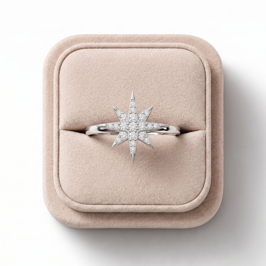 0.07 CT Round Star Statement Lab Diamond Ring