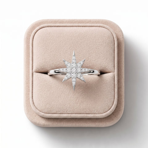 0.07 CT Round Star Statement Lab Diamond Ring