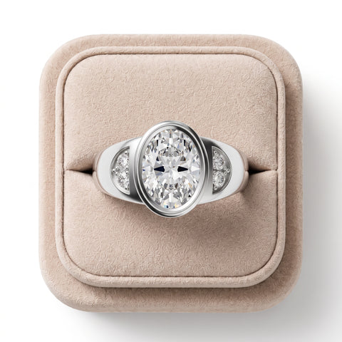 1.60 Ct Oval Bezel Diamond Ring with Side Diamond