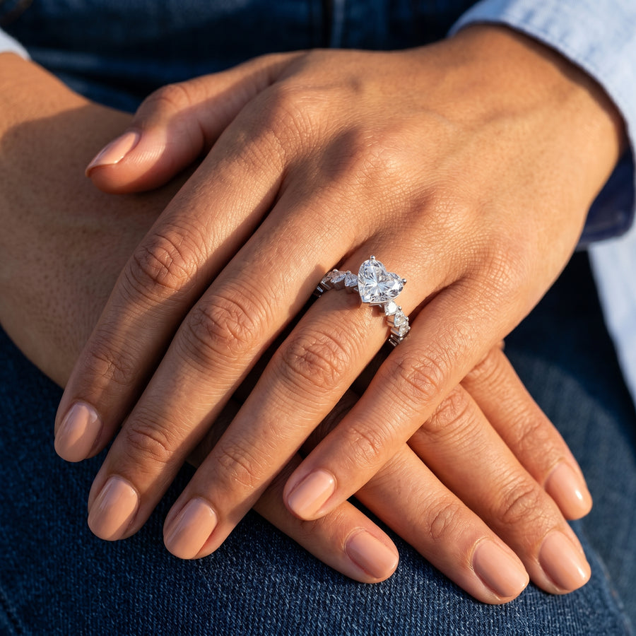 3.00 Ct Heart Solitaire Lab Diamond Accent Ring