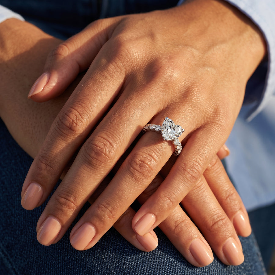 2.77 Ct Heart Solitaire Accent Lab Diamond Ring