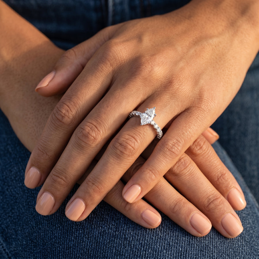 1.31 Ct Marquise Accent Lab Diamond Ring