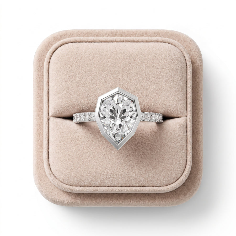 2.18 Ct Pear Solitaire Bezel With Side Diamond Band
