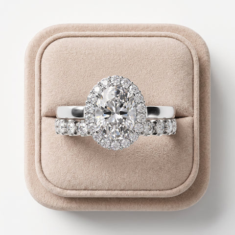 1.70 Ct Oval Halo Lab Grown Diamond Bridal Ring Set