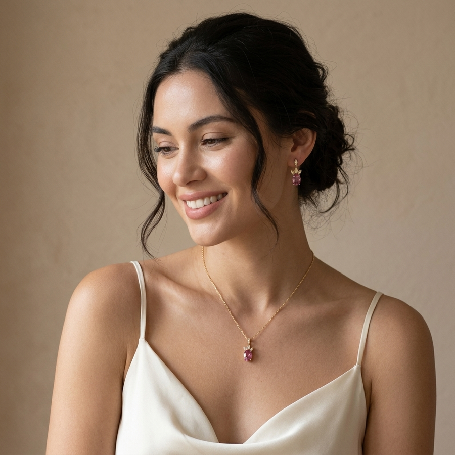 1.51 Ct Oval Pink Tourmaline With Side Stone Pendant 1.00 Ct Center