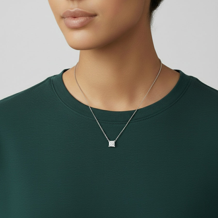 1.02 CT princess cut lab-grown diamond pendant worn
