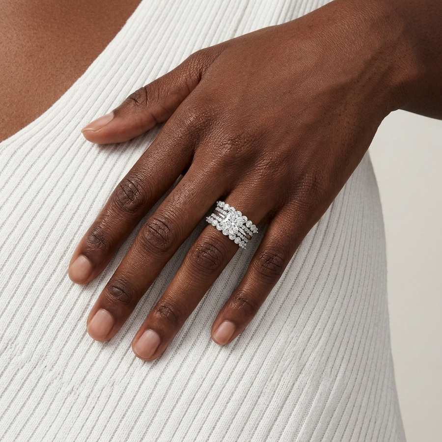 3.32 Ct Cushion Solitaire With Double Band Set 2.00 Ct Center