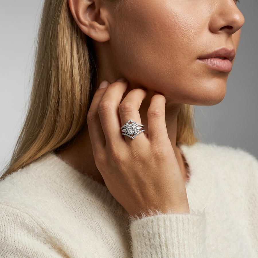 1.75 Ct Oval Halo With Side Stone Band Ring Set 1.00 Ct Center