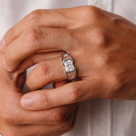3.004 Ct Radiant Solitaire Men’s Lab Diamond Ring