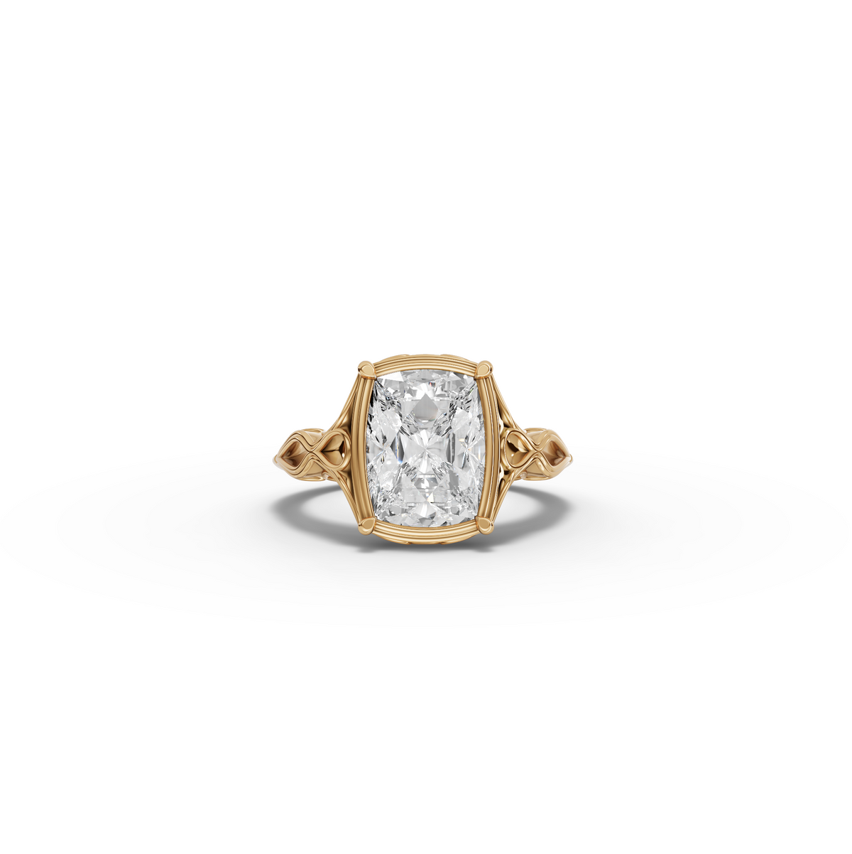 cushion Lab Grown Diamond Filigree Solitaire Engagement Ring in yellow gold