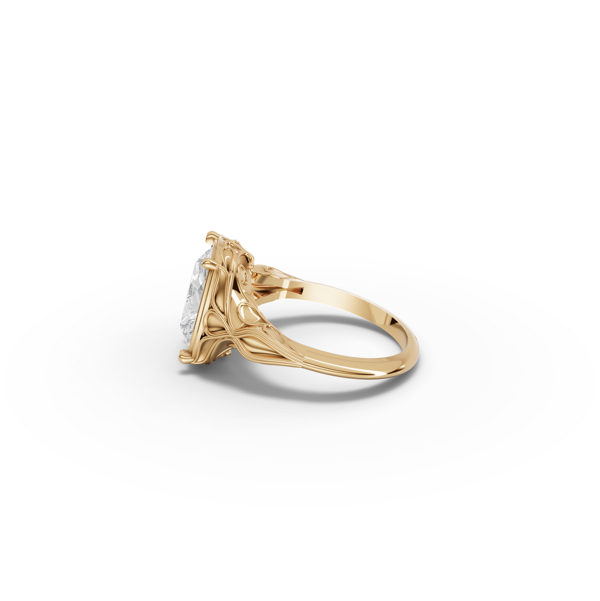 cushion Lab Grown Diamond Filigree Solitaire Engagement Ring, view 3