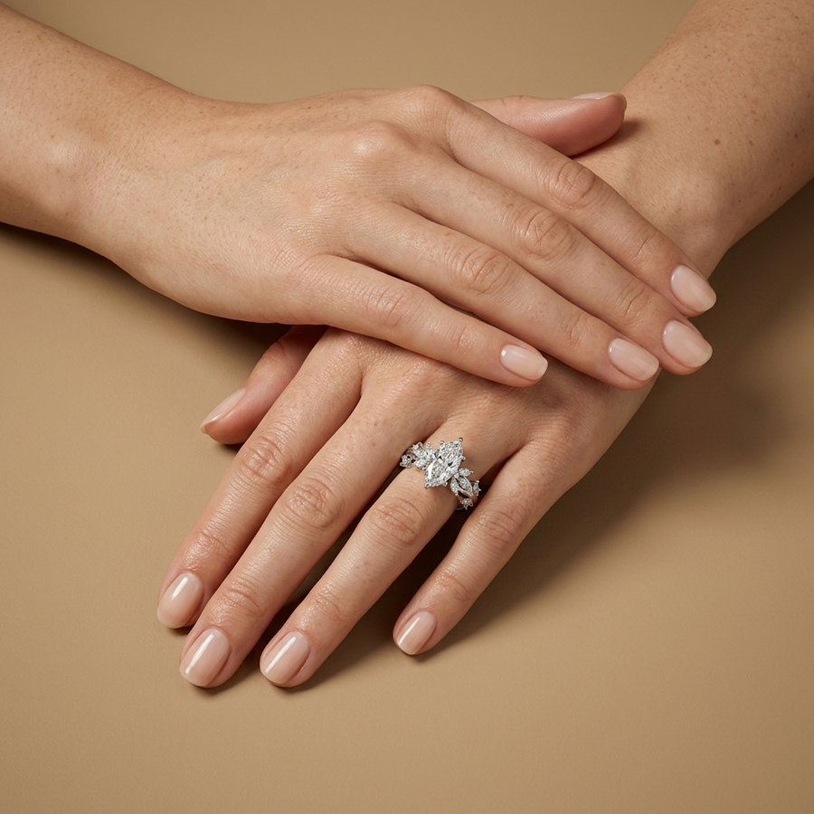 3.02 Ct Marquise Solitaire With Side Diamond Ring