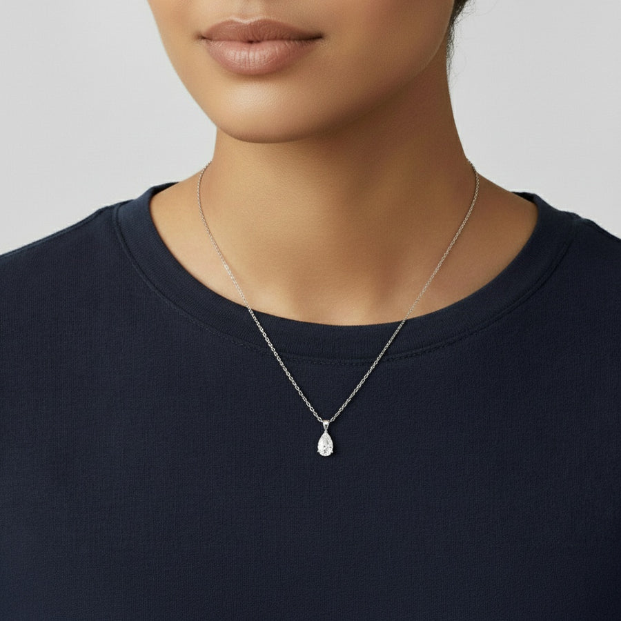 1.00 CT pear lab-grown diamond pendant worn