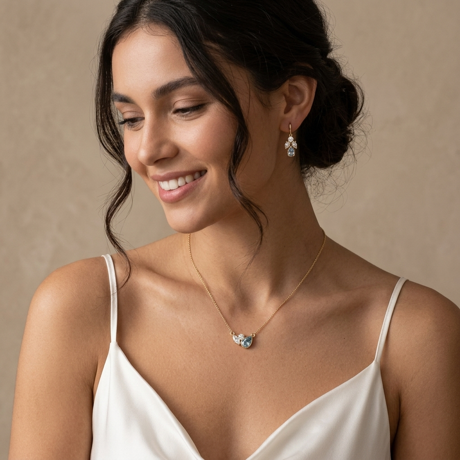 2.82 Ct Pear Aquamarine Lab Diamond Pendant