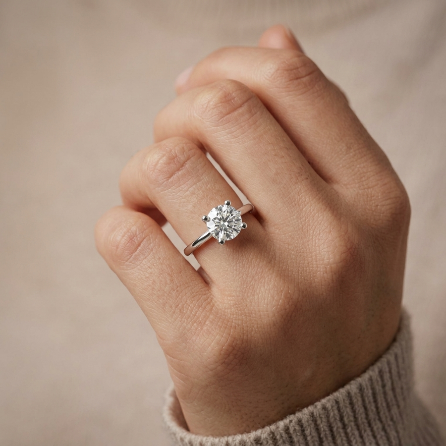1 Ct Round Lab Diamond Solitaire Ring 1.00 Ct Center