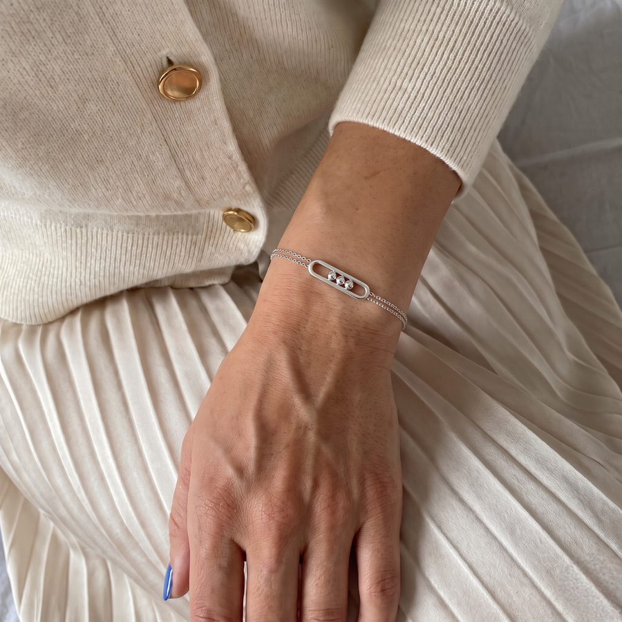 Gold Double Chain Bracelet, worn on the wrist 2