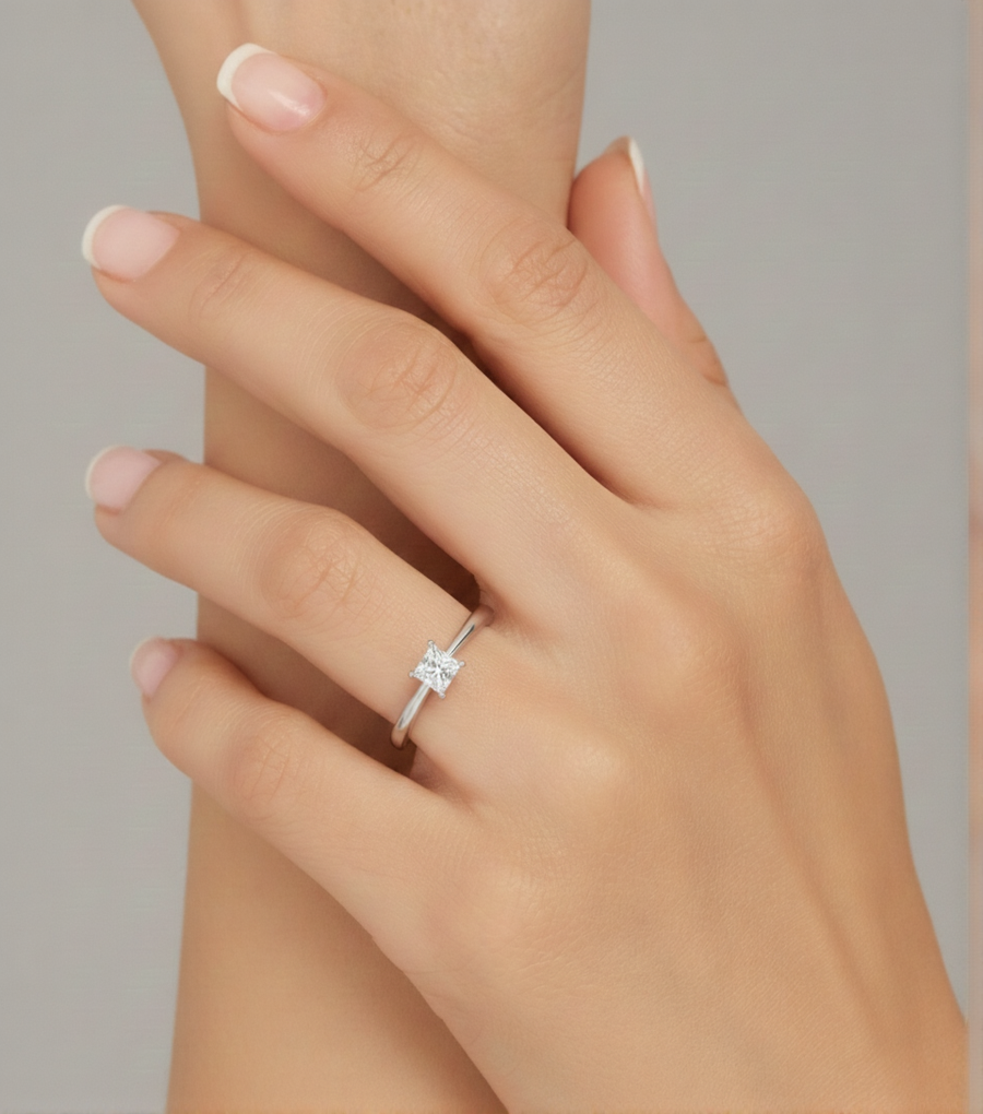 1.00 CT princess lab-grown diamond ring worn by model