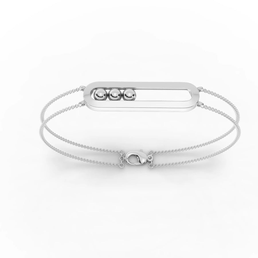 Double Chain Bracelet with Oval Link and Sphere Accents in 18K gold with open oval centerpiece and three polished spheres