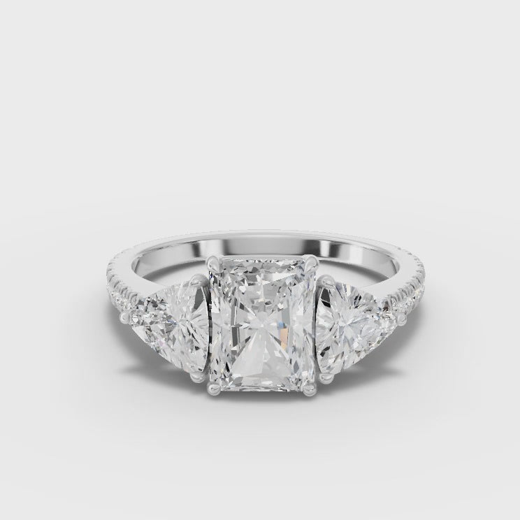 Radiant Cut Lab Diamond Three-Stone Engagement Ring · Trillion Side Stones