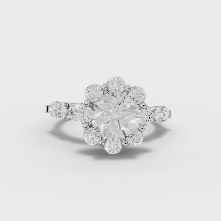 360 rotation of 2.80 CT floral cluster lab-grown diamond ring