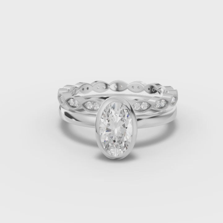 360 rotation of 1.22 CT oval lab-grown bezel solitaire ring