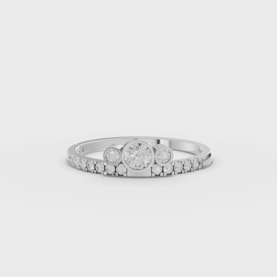 Round Lab-Grown Diamond Bezel Three-Stone Pavé Ring