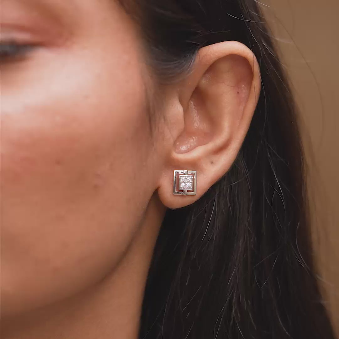 Model wearing 0.24 CT lab-grown diamond square stud earrings video clip