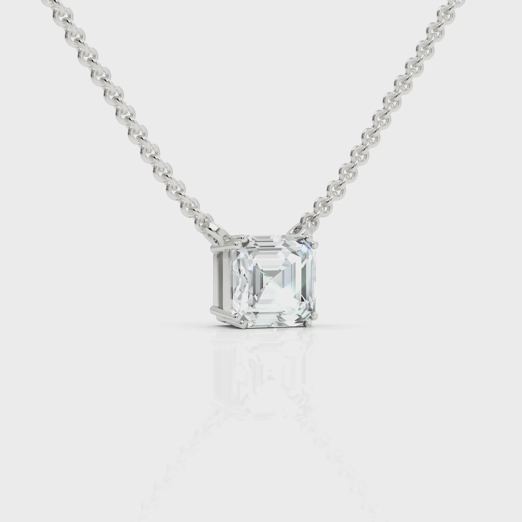 360 rotation of 1 CT lab-grown Asscher cut diamond solitaire pendant