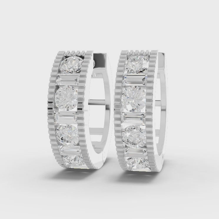 360 rotation of 1.19 CT lab-grown diamond channel set huggie earrings