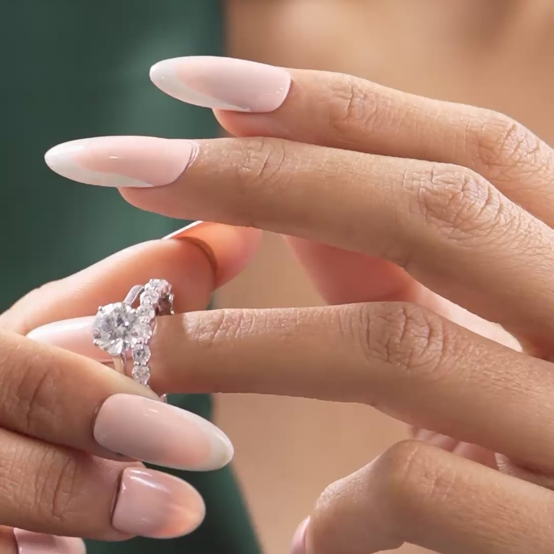 Model wearing 3.80 CT round lab-grown diamond bridal set video clip