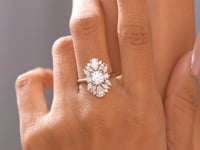 Model wearing 2.99 CT floral cluster lab-grown diamond ring video clip