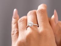 Model wearing 1.24 CT round halo lab-grown diamond ring video shot