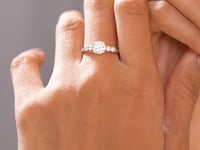 Model wearing 1.24 CT three-stone lab-grown diamond ring video clip