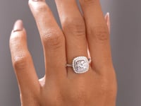 Model wearing double halo lab-grown engagement ring video