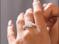 Model wearing round bridal set lab-grown diamond ring video